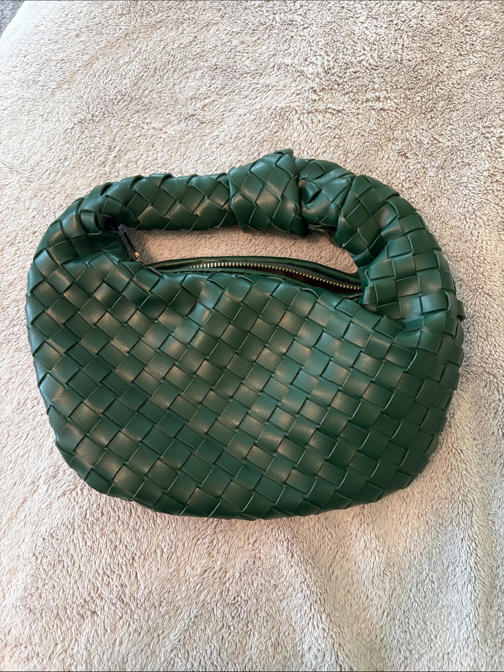 Woven Knot-Handle Bag in Deep Green